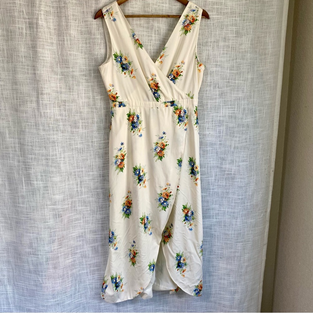 Madewell White Floral Low Back Sleeveless Wrap Midi Dress Sz 8P